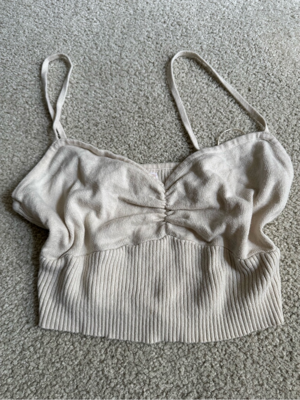 Ruched Cream Ribbed Cropped Cami Top y2k sexy